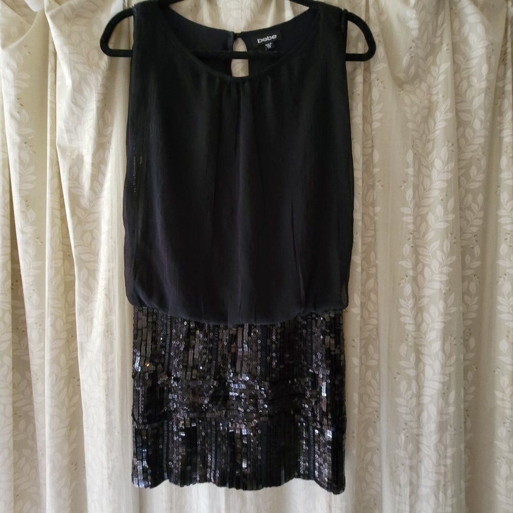 Bebe Short Blk Sequined Sleeveless Mini Dress XXS